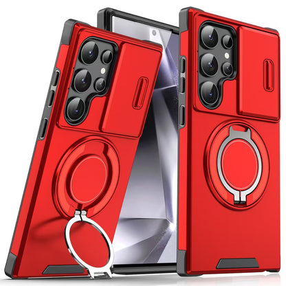 Samsung Galaxy Shockproof Armor Case - Rotating Ring Kickstand & Sliding Camera Lens Cover