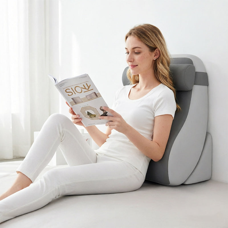 Memory Foam Reading Pillow with Neck Roll - Ergonomic Bed Backrest Support Cushion