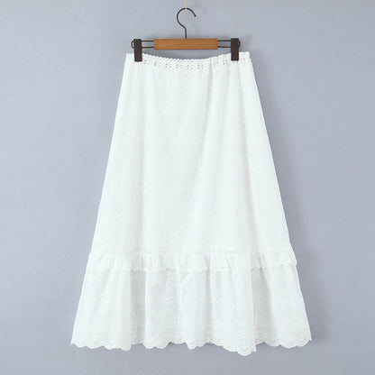 Women's Chic Lace Patchwork Maxi Skirt - Graceful White Summer Bottoms