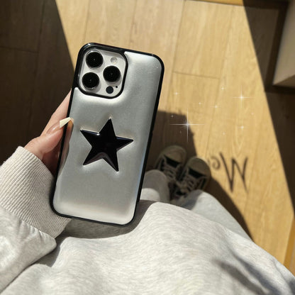 3D Black Star Aesthetic Phone Case for iPhone 16 15 14 13 Pro Max - Shockproof All-Inclusive Cover