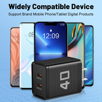 Dual Port Type-C Fast Charging Adapter - 40W Portable Travel Wall Charger