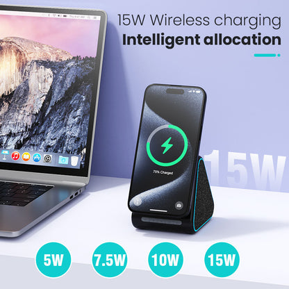 Magnetic Wireless Charger with Bluetooth Speaker - 3-in-1 Fast Charging Station & Desktop Speaker Stand for iPhone