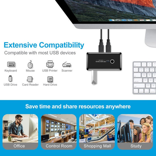 2-Computer USB 3.0 Switch Selector - 4-Port Multiport Data Sharing Hub and Printer Adapter