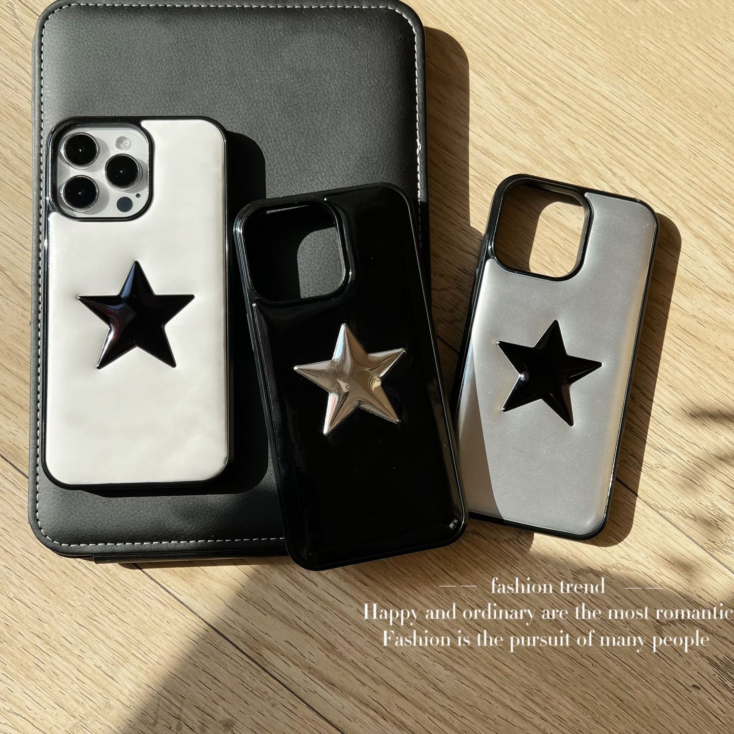 3D Black Star Aesthetic Phone Case for iPhone 16 15 14 13 Pro Max - Shockproof All-Inclusive Cover