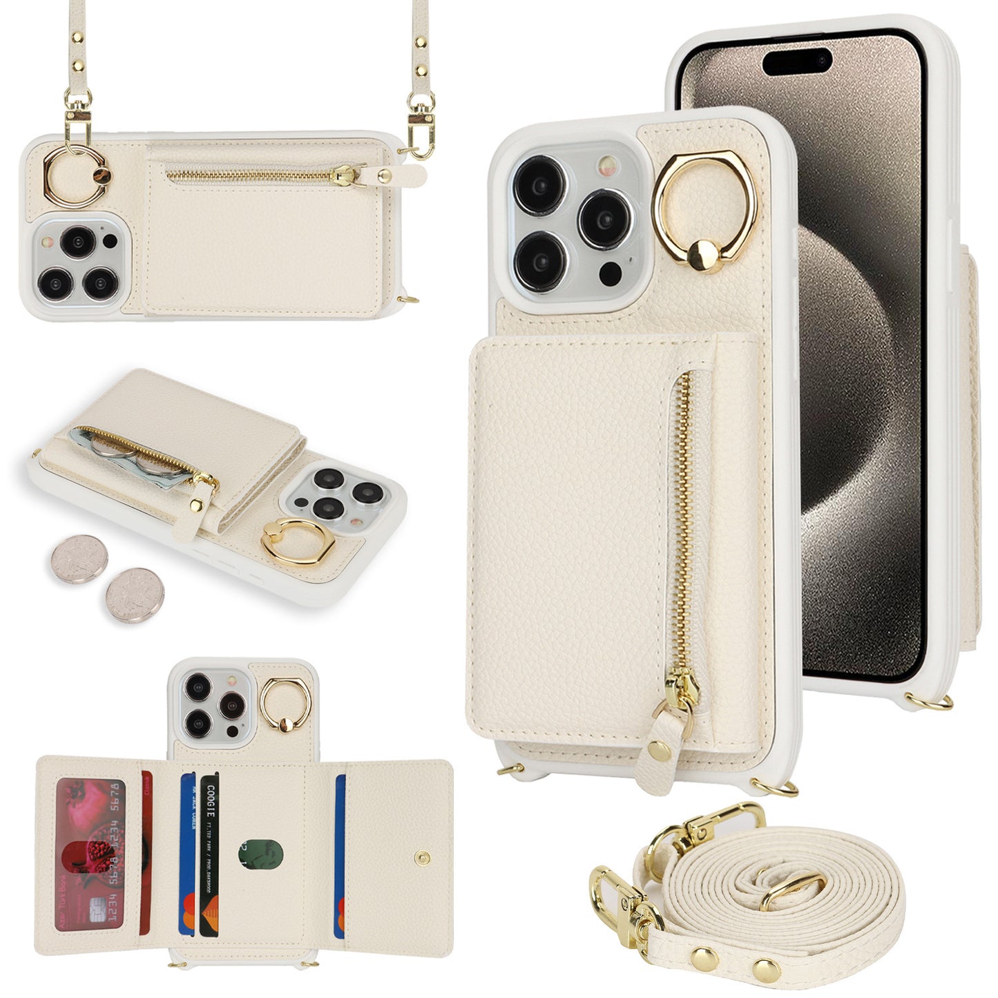 Multifunctional Zipper Coin Purse Phone Case - Crossbody Wallet Case with Card Slots for iPhone
