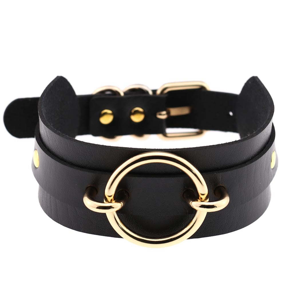 Punk PU Leather Choker Necklace with Oversized O-Ring Pendant | Multi-Color Collar Chain