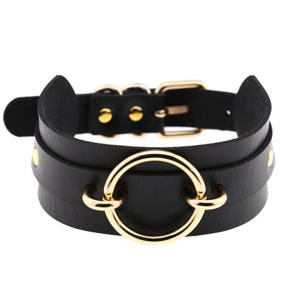 Punk PU Leather Choker Necklace with Oversized O-Ring Pendant | Multi-Color Collar Chain