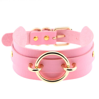 Punk PU Leather Choker Necklace with Oversized O-Ring Pendant | Multi-Color Collar Chain