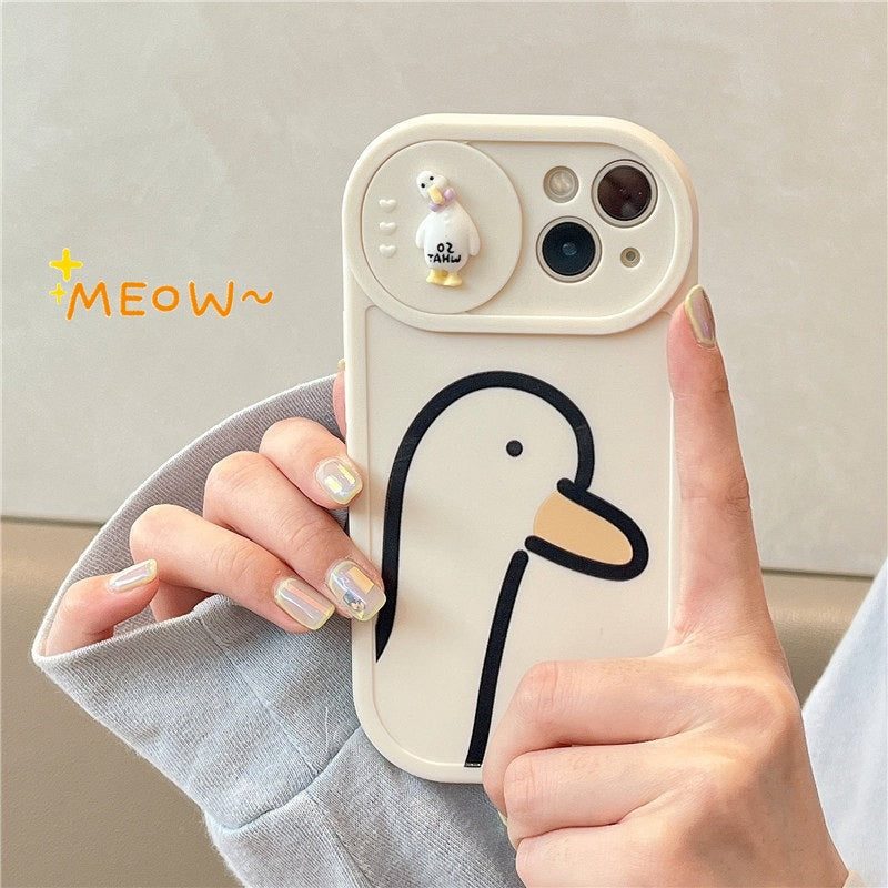 Cute Cartoon Duck Phone Case with Sliding Camera Lens Protection Cover for iPhone