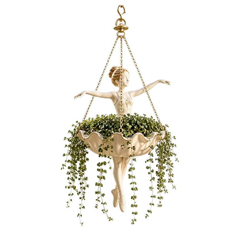Elegant Fairy & Ballerina Hanging Resin Planter - Decorative Flower Pot & Bird Feeder