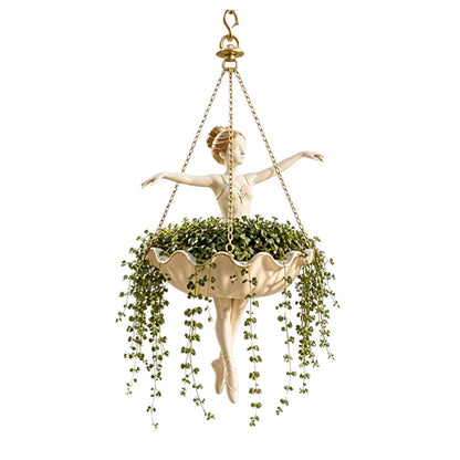 Elegant Fairy & Ballerina Hanging Resin Planter - Decorative Flower Pot & Bird Feeder