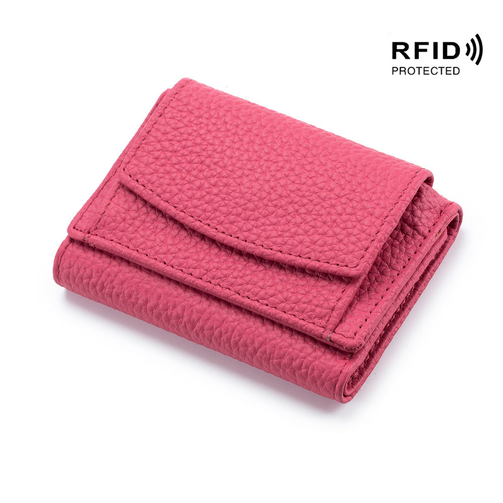 Women's Japanese Style Genuine Leather RFID Protected Mini Coin Wallet (Short)