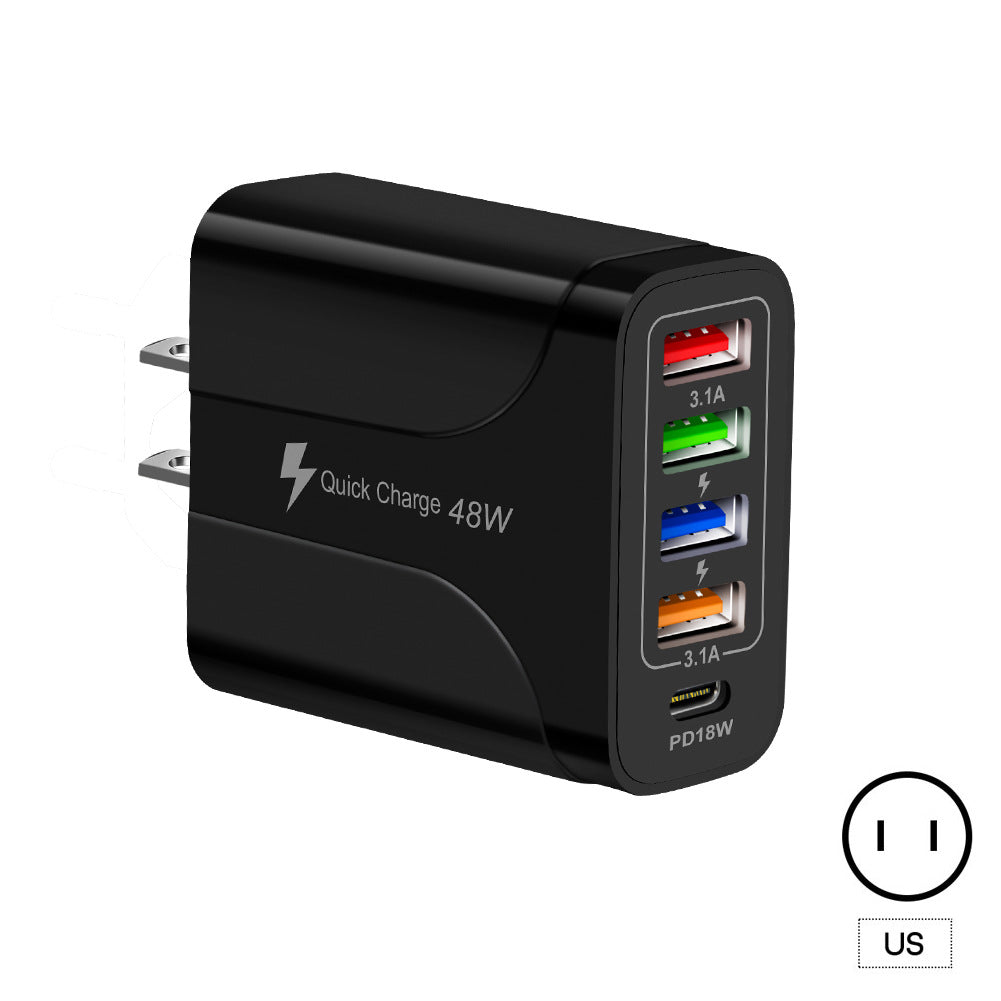 Multi-Interface 48W Fast Charging Head - 4 USB and PD Port Travel Wall Charger