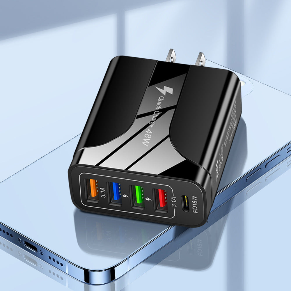 Multi-Interface 48W Fast Charging Head - 4 USB and PD Port Travel Wall Charger