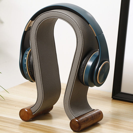 Walnut Wood U-Shaped Headphone Stand - Leather & Wood Headset Holder Display Rack