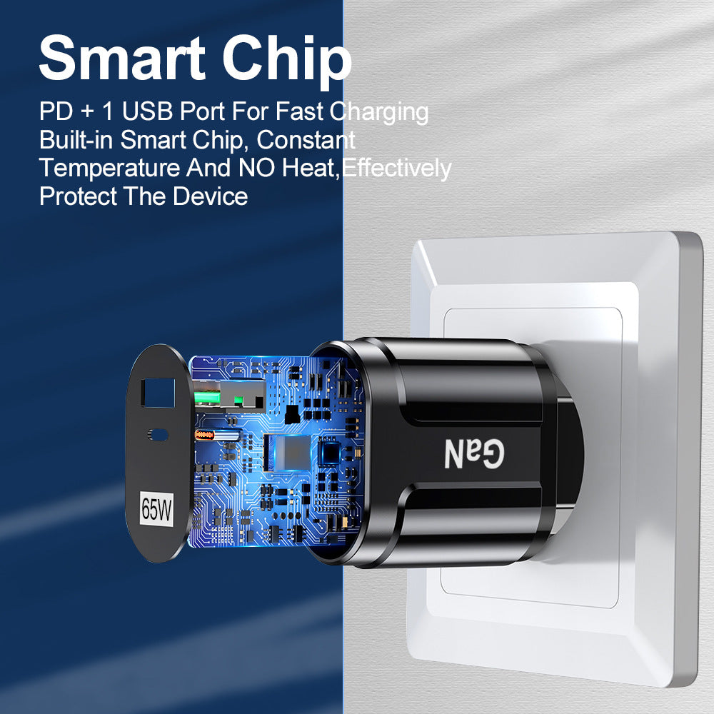 65W GaN Dual Port USB C Fast Charger - PD 33W & QC 3.0 Wall Adapter for iPhone, Samsung & Laptops