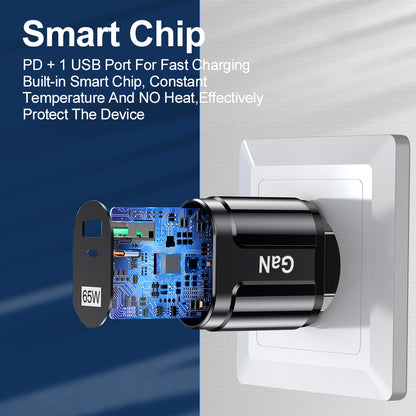 65W GaN Dual Port USB C Fast Charger - PD 33W & QC 3.0 Wall Adapter for iPhone, Samsung & Laptops