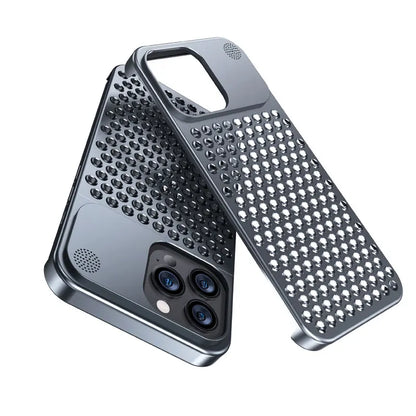 Breathable Hollow Aluminum Alloy Phone Case with Fragrance Pad - Shockproof Cooling Metal Cover for iPhone