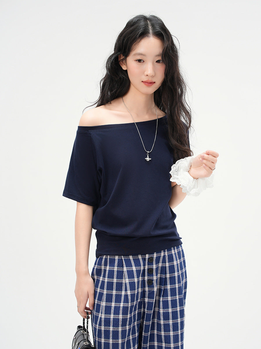 Elegant Loose Fit Off-the-Shoulder Top with Neck Strap for Women