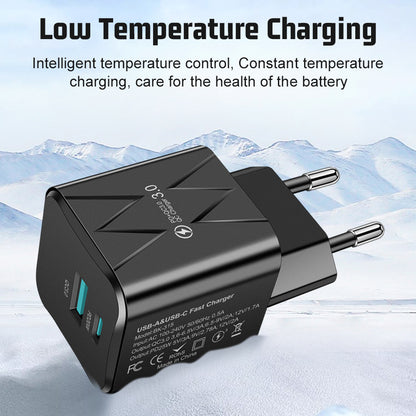 Dual-Port USB & PD Fast Wall Charger - Intelligent Shunt Super Fast Charging Power Adapter