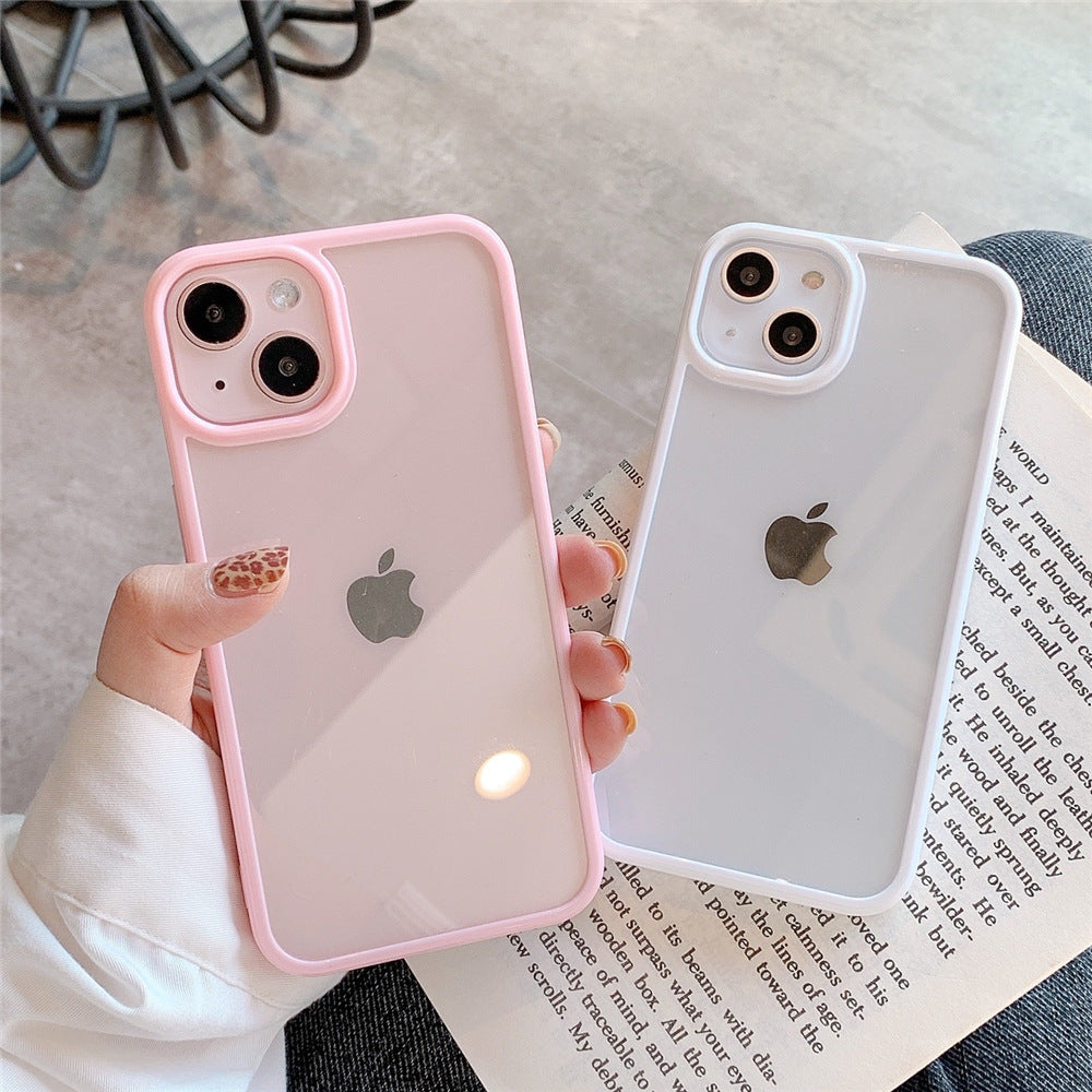 Candy Color Frame Clear Acrylic Phone Case for iPhone 15 14 13 12 Pro Max - Transparent Matte Shockproof Cover