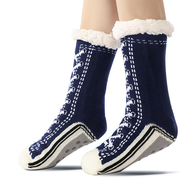 Turquoise Anti-Slip Slipper Socks with Plush Fleece Lining (Women's)