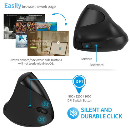 Vertical Ergonomic Wireless Mouse - Rechargeable Silent Optical Computer Mouse with 2.4G USB Receiver