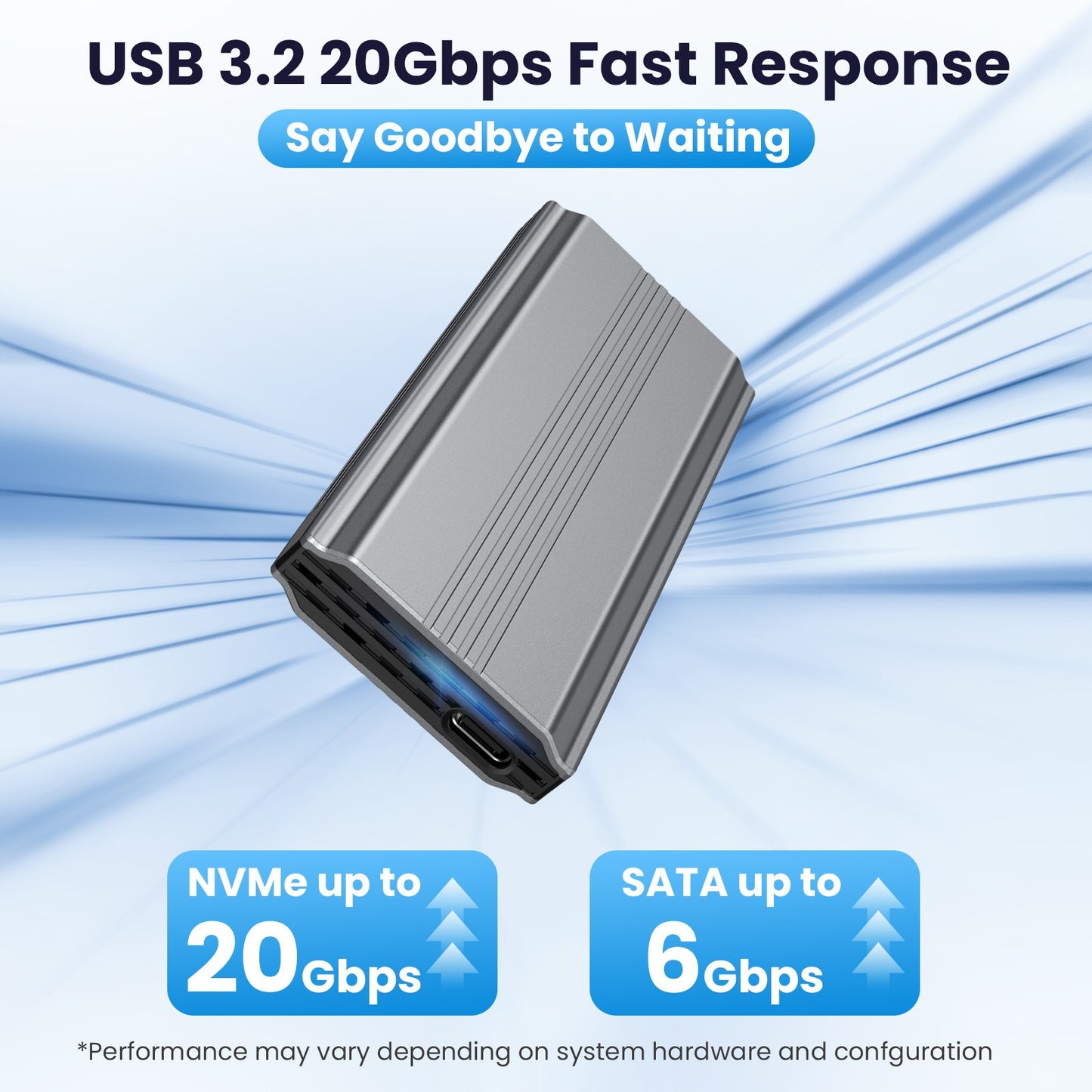 USB 3.1 Dual-Protocol Solid State Drive Enclosure - Tool-Free Type-C NVMe/NGFF Hard Drive Box