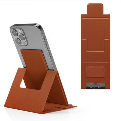 Ultra-Thin Foldable PU Leather Desktop Phone Stand - Portable Adhesive Phone Holder for Desk & Office