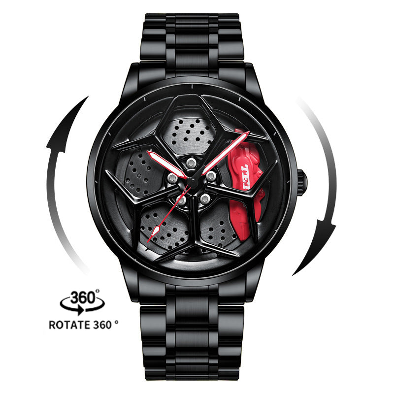 Luxury Men's Car Wheel Hub Watch - Stainless Steel Waterproof Quartz Wristwatch