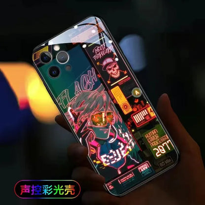 LED Flash Call Light Anime Phone Case - Glowing Sound Control Glass Cover for Samsung Galaxy S23 S22 Ultra