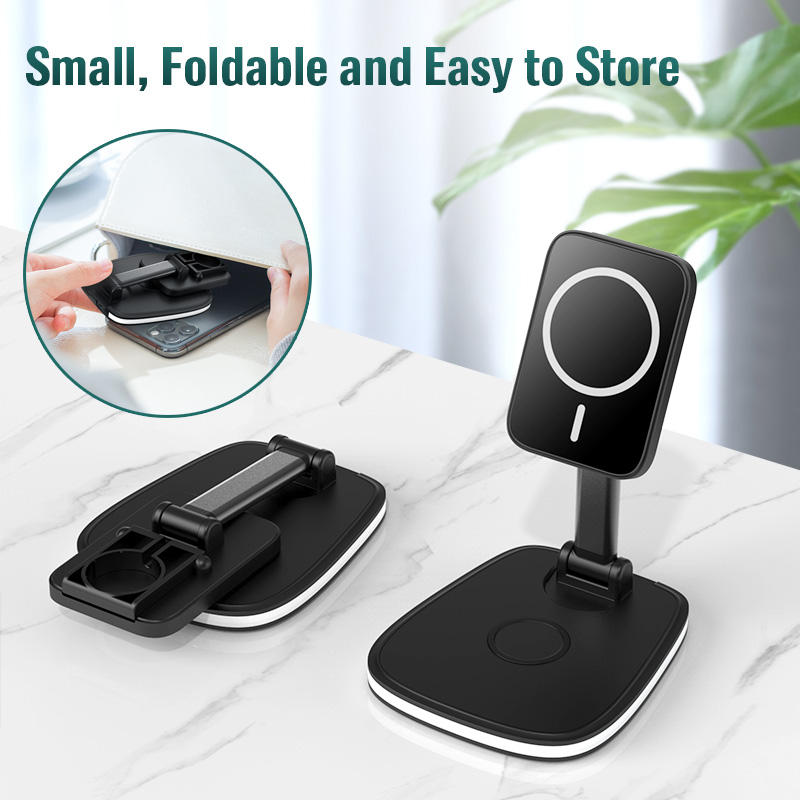 Portable Folding Magnetic Wireless Charger Stand - Dual Charging Dock for Smartphones