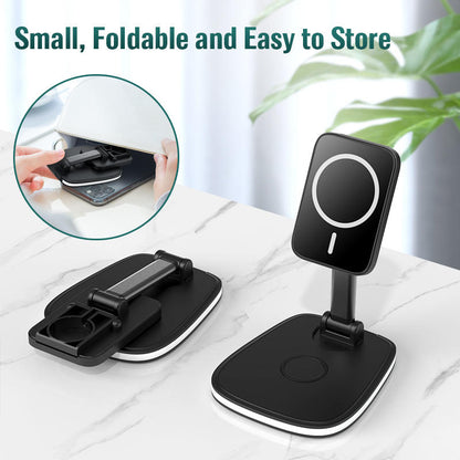 Portable Folding Magnetic Wireless Charger Stand - Dual Charging Dock for Smartphones