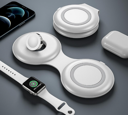 3-in-1 Magnetic Foldable Wireless Charging Pad for iPhone, Apple Watch & AirPods - Portable Travel Charger