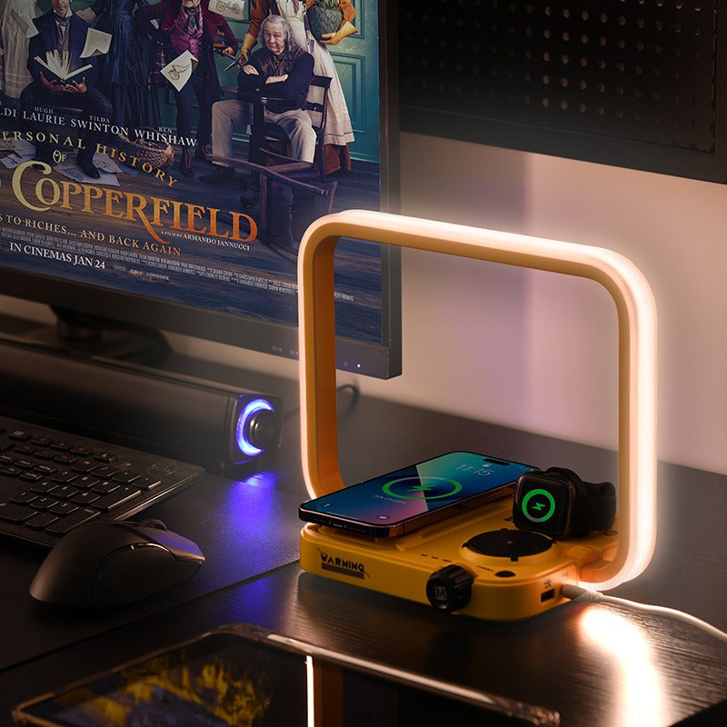 3-in-1 RGB Atmosphere Light Wireless Charging Station for Phone, AirPods & Watch - Modern LED Desk Lamp Dock