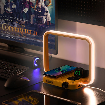 3-in-1 RGB Atmosphere Light Wireless Charging Station for Phone, AirPods & Watch - Modern LED Desk Lamp Dock
