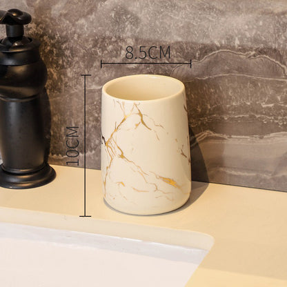 Luxury Marble Pattern Ceramic Bathroom Tumbler - High-End Toothbrush & Mouthwash Cup