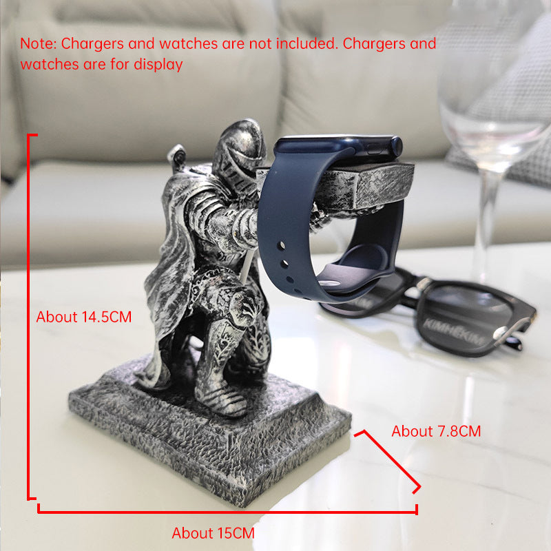 Medieval Knight Smartwatch Charging Stand - Creative Resin Watch Display Holder Dock for Apple Watch & Samsung Galaxy Watch
