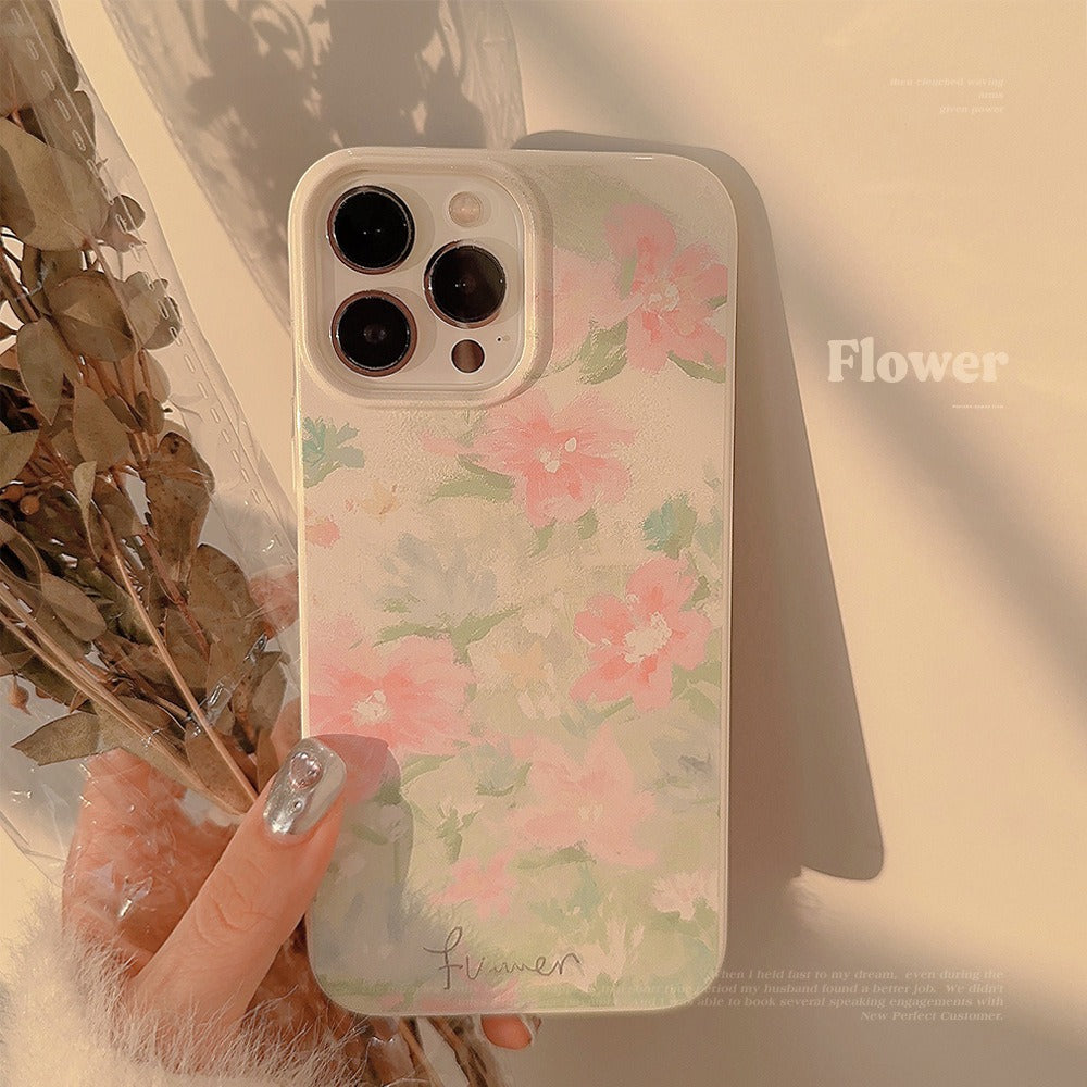 Floral Oil Painting Art Phone Case for iPhone 15 14 13 Pro Max - Aesthetic Soft Silicone Cover