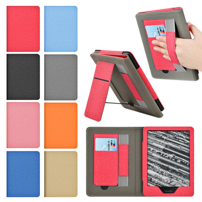 Cloth Texture Folio Case with Hand Strap & Stand for Kindle Paperwhite 5 (11th Gen 6.8") - Card Holder Cover