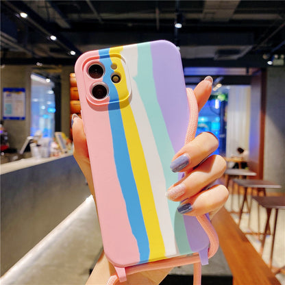 Rainbow Silicone Lanyard Case for iPhone - Full Protection Anti-Fall Crossbody Phone Cover