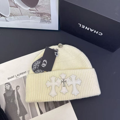 Unisex Gothic Triple Cross Knitted Beanie Hat - Warm Winter Cap