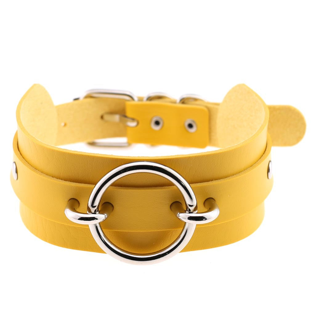 Punk PU Leather Choker Necklace with Oversized O-Ring Pendant | Multi-Color Collar Chain