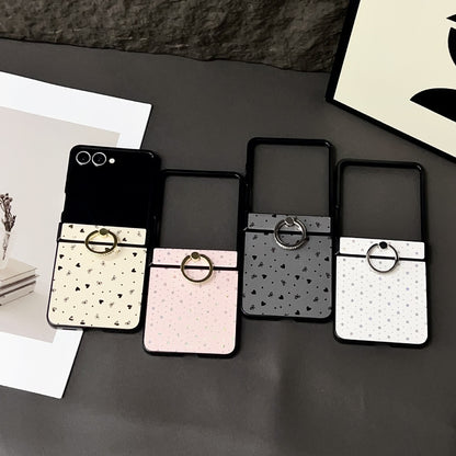 Glitter Star Pattern Leather Case with Metal Ring Holder for Samsung Galaxy Z Flip 6 5 4 - Slim Shockproof Cover