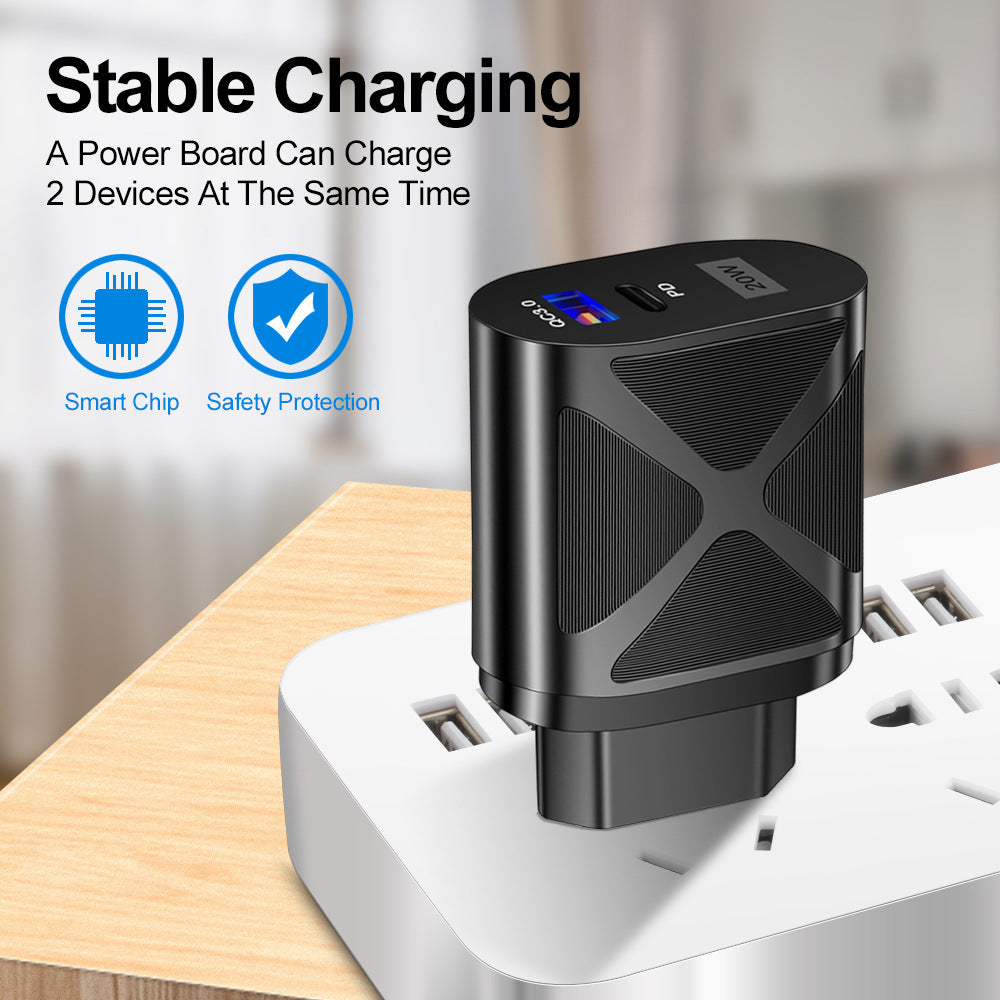 20W PD & QC3.0 Dual-Port Fast Wall Charger - LED Luminous Mobile Phone Charging Head