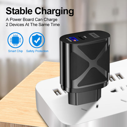 20W PD & QC3.0 Dual-Port Fast Wall Charger - LED Luminous Mobile Phone Charging Head