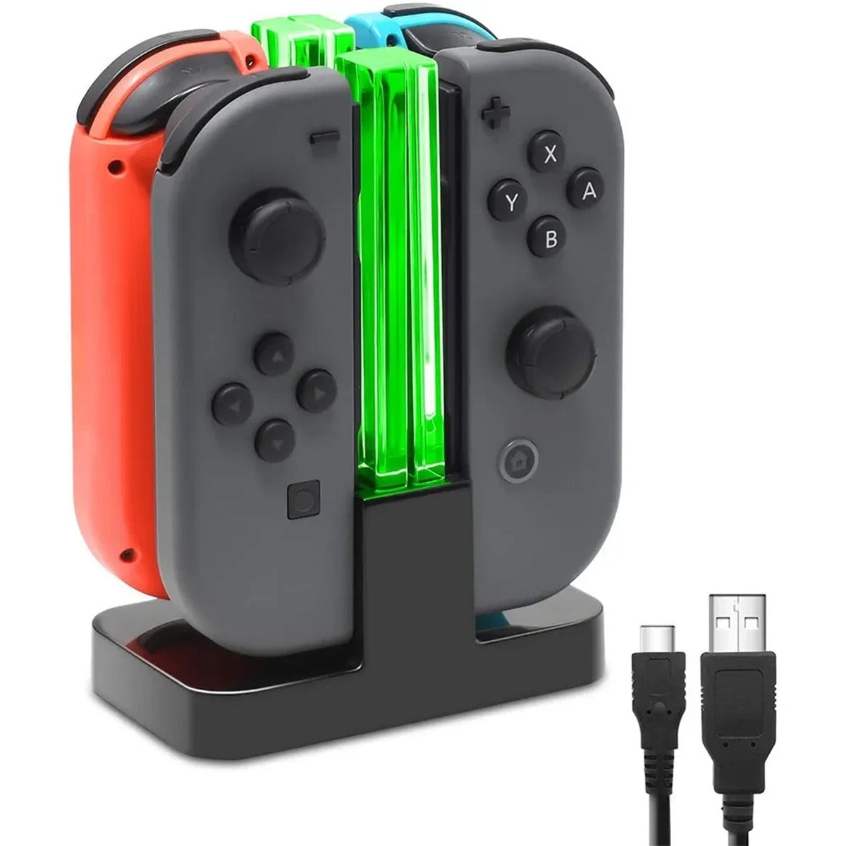 4-in-1 Joy-Con Charging Dock for Nintendo Switch - Quad Charger Station with LED Light Column Base