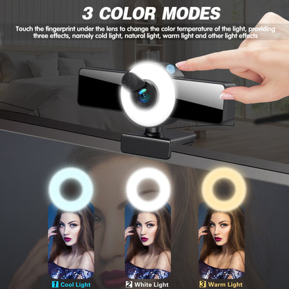 4K Autofocus USB Streaming Webcam - HD Computer Camera with Ring Fill Light & Built-in Microphon
