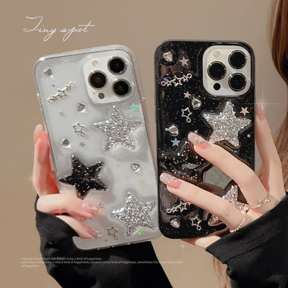 3D Glitter Star Resin Phone Case for iPhone 15 14 13 12 11 Pro Max - Y2K Spicy Girl Black Soft Cover