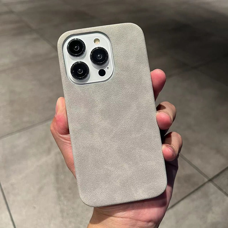 Premium Suede Leather Phone Case for iPhone 14 Pro Max 13 12 11 - Slim Half-Wrapped Anti-Fall Cover